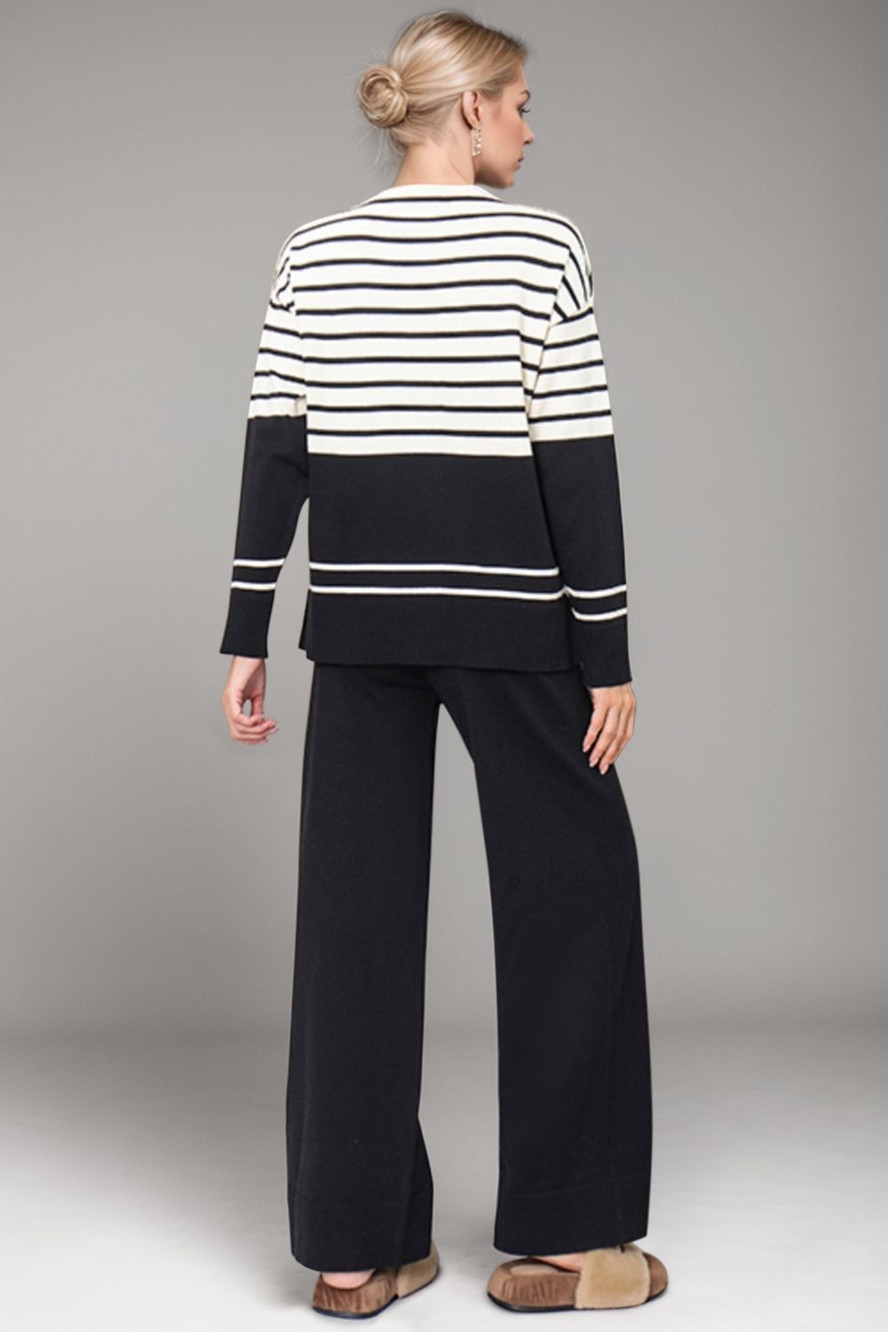 Basic Bae Striped Crewneck Top and Pants Sweater Set