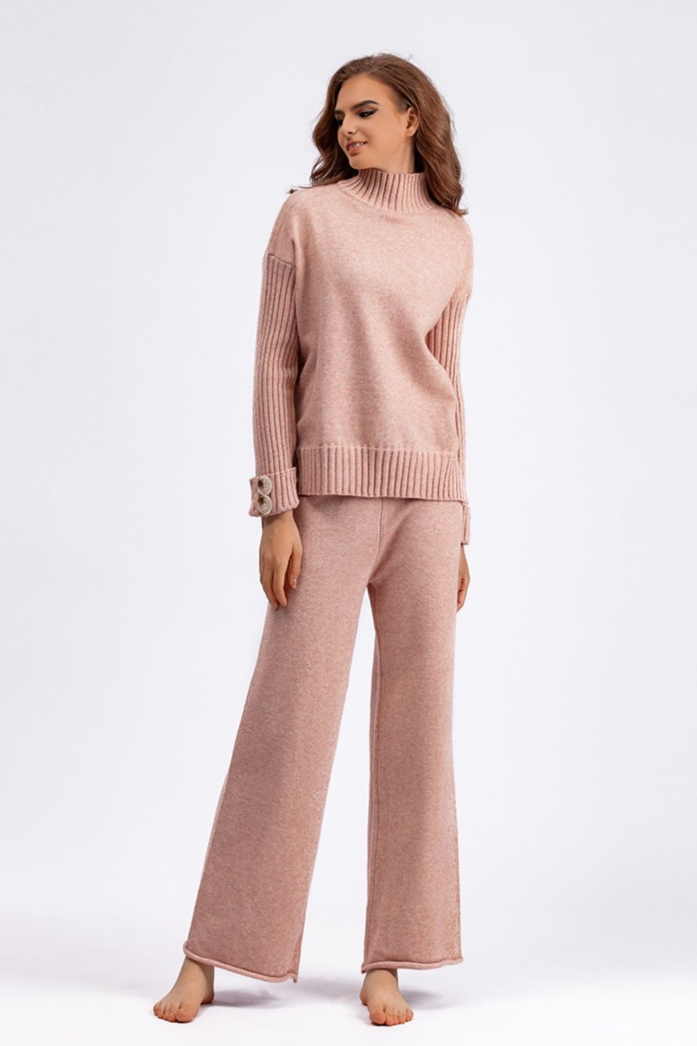 Basic Bae High-Low Turtleneck Top and Pants Sweater Set