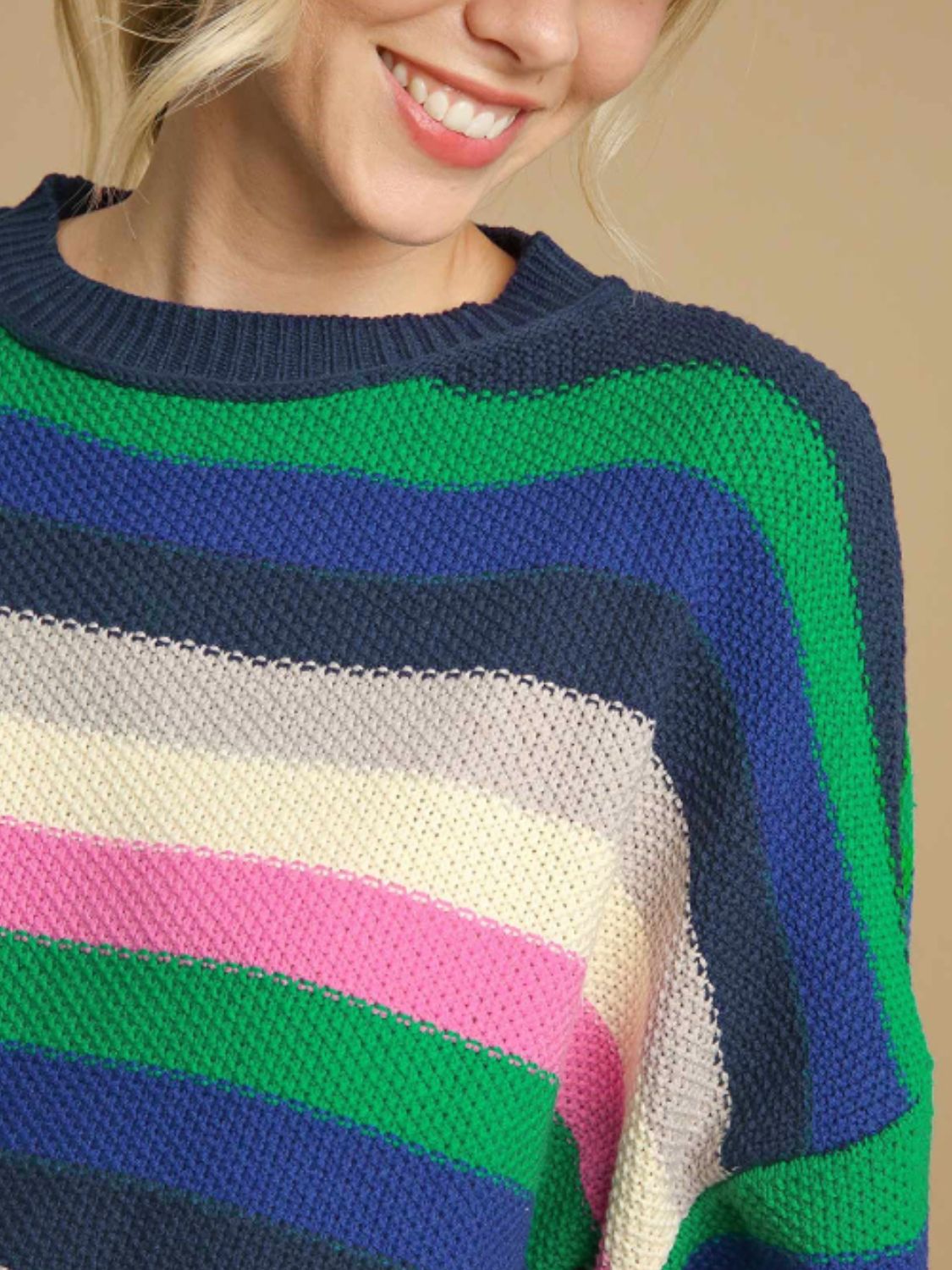 Contrast Striped Round Neck Sweater