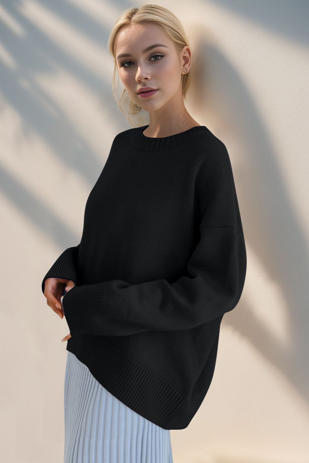 Basic Bae Crewneck Dropped Shoulder Sweater