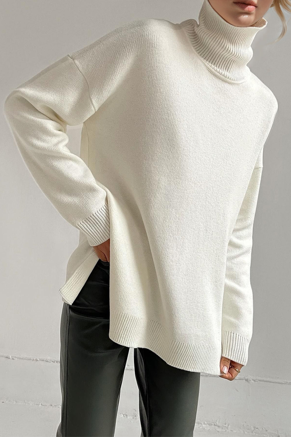 Basic Bae Side Slit Turtleneck Sweater