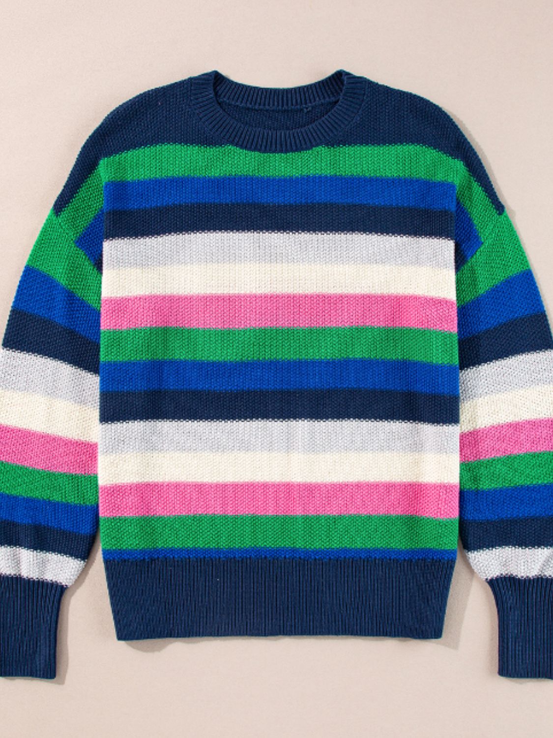 Contrast Striped Round Neck Sweater