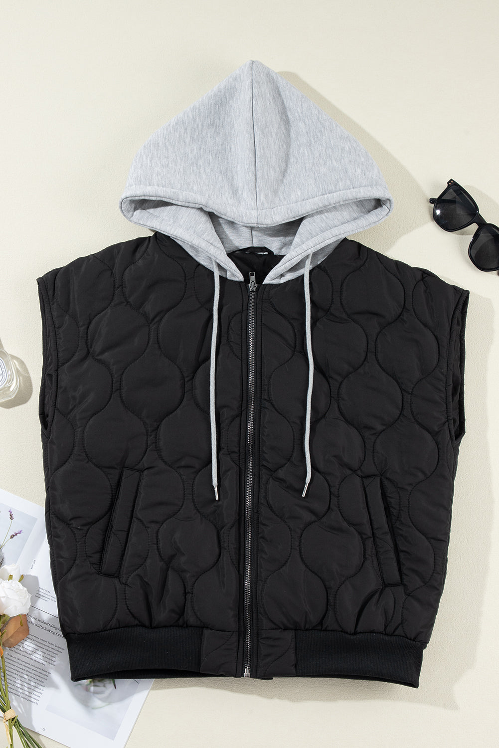 Drawstring Zip Up Hooded Vest