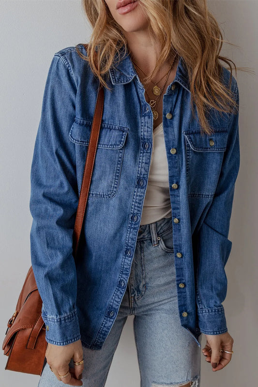 Button Up Long Sleeve Denim Shirt