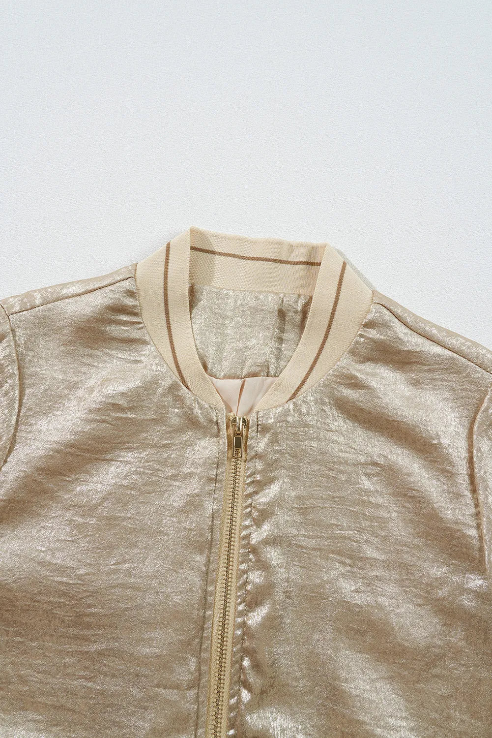 Baseball Collar Zip Up Shimmer Jacket