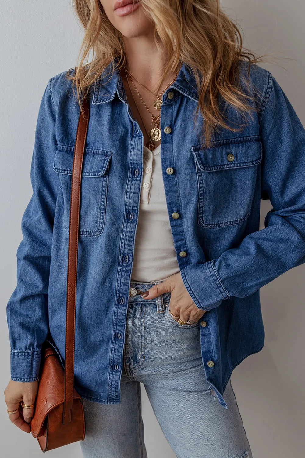 Button Up Long Sleeve Denim Shirt