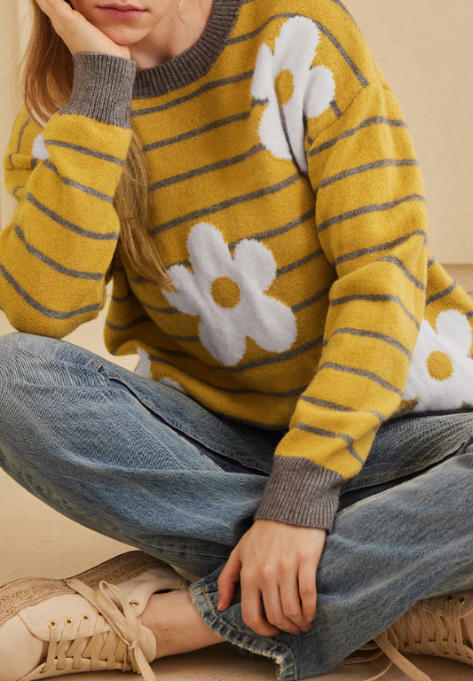 Flower and Stripe Sweater