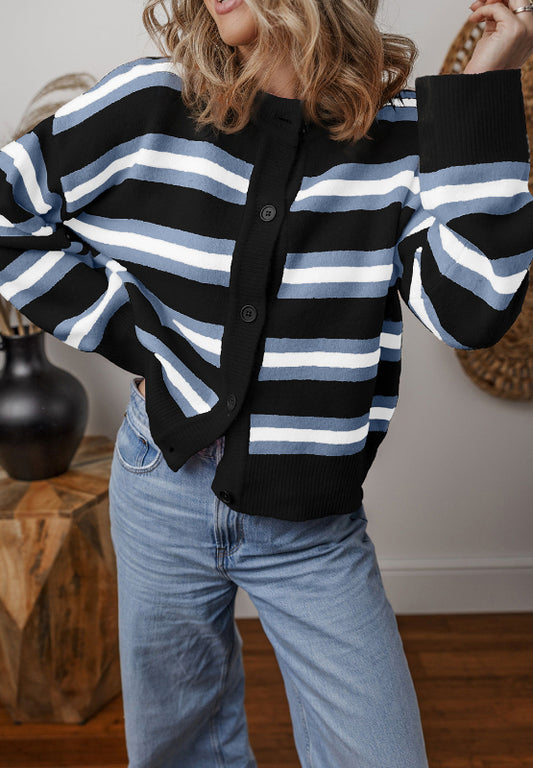 Striped Full Button Cardigan