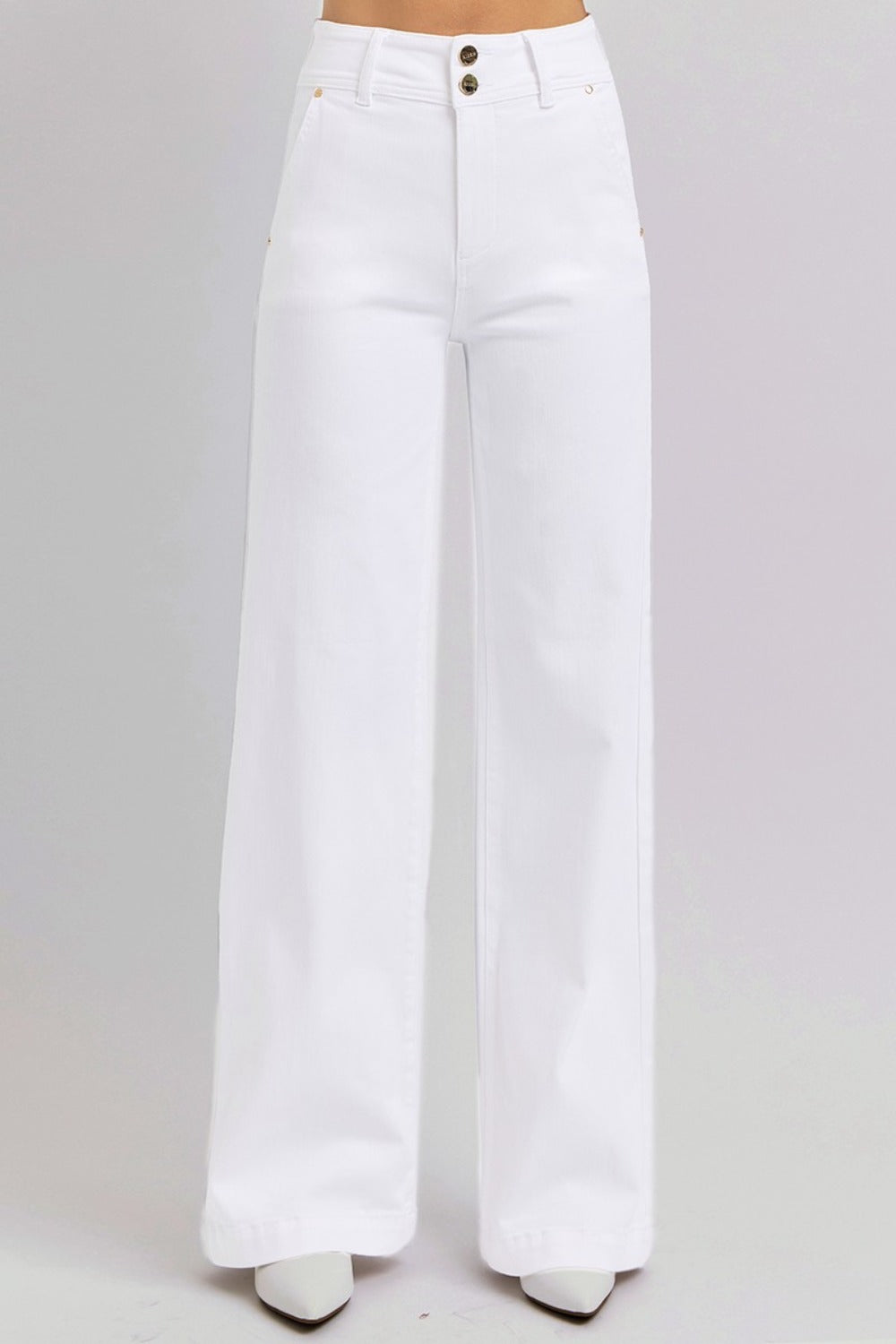 RISEN Tummy Control White Wide Leg Jeans