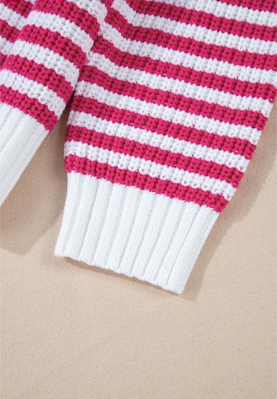 Striped Half Zip Mock Neck Sweater