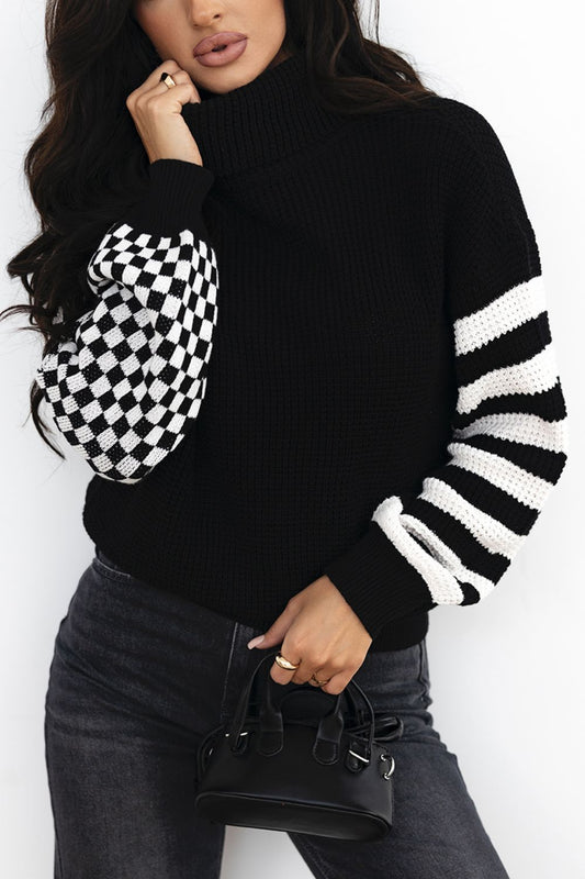 Striped & Checkered Turtleneck Sweater