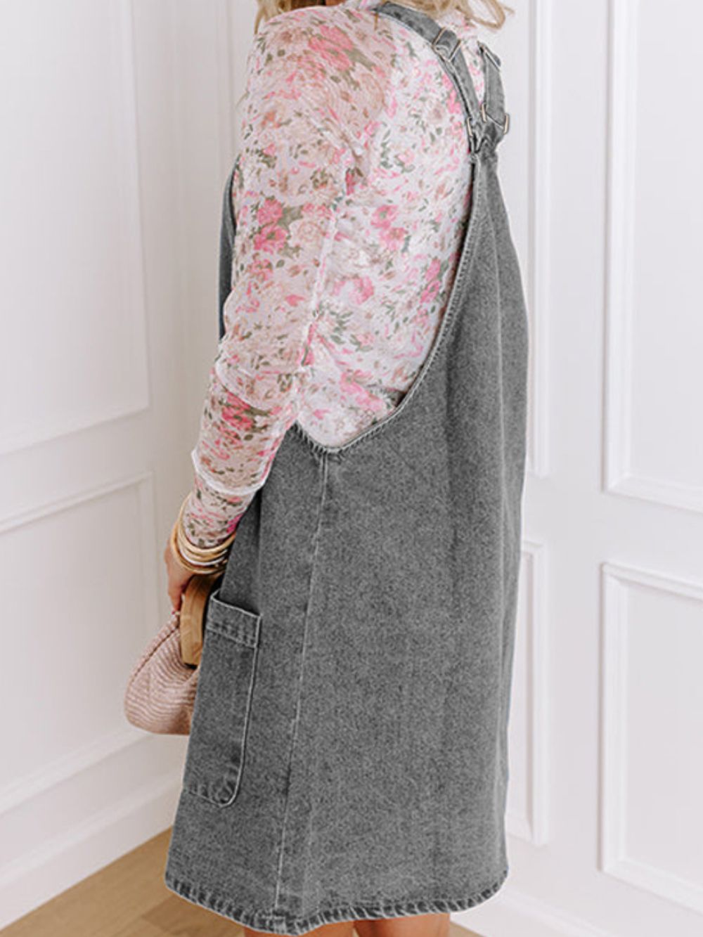 Button Down Grey Denim Overall Dress