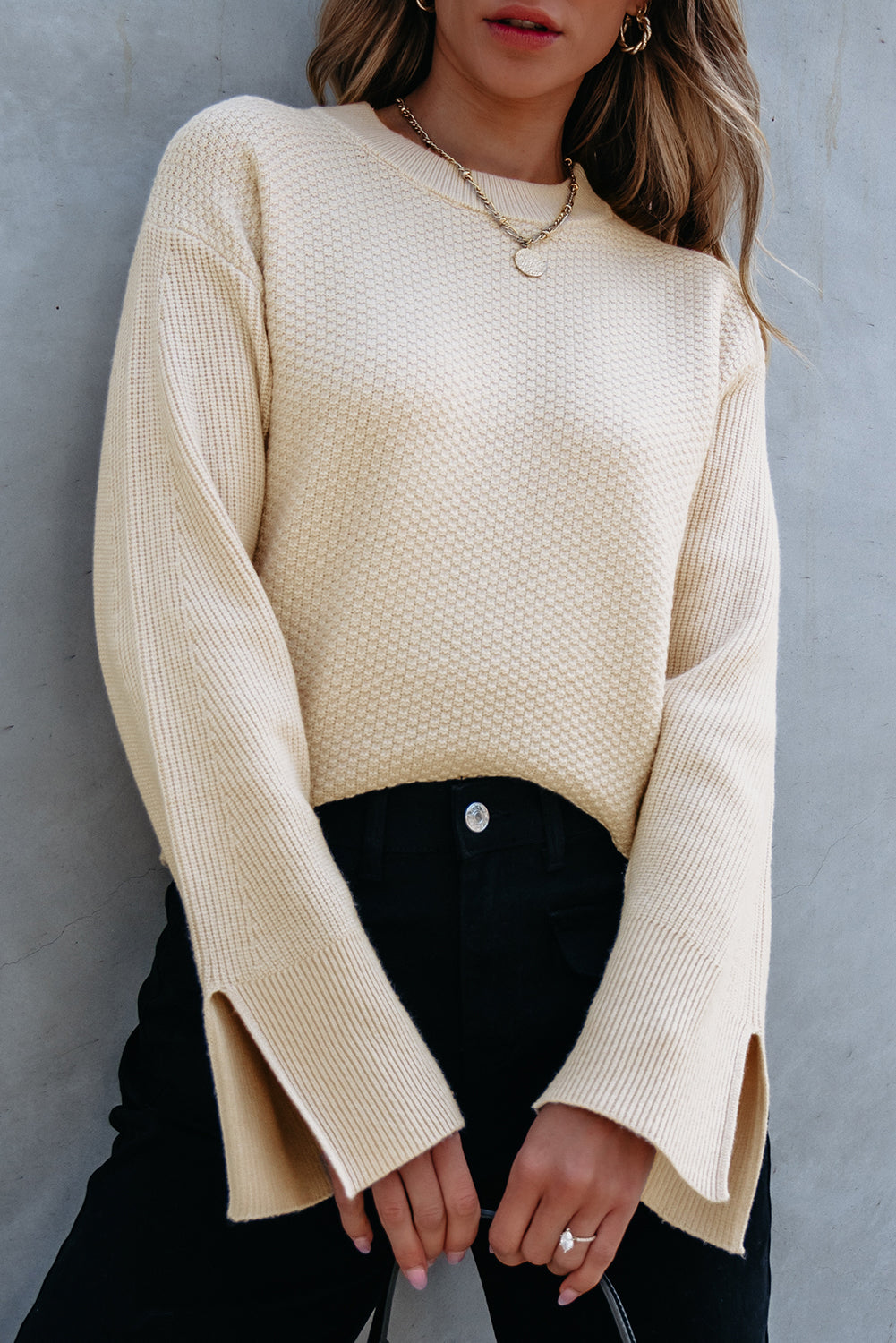 Slit Cuff Long Sleeve Sweater