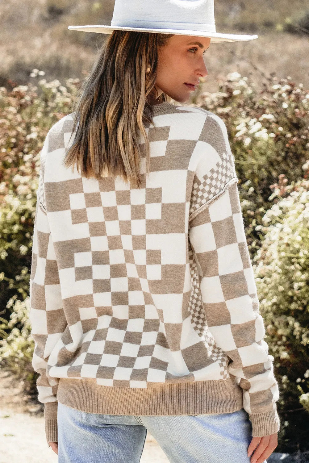 Checkered Round Neck Sweater