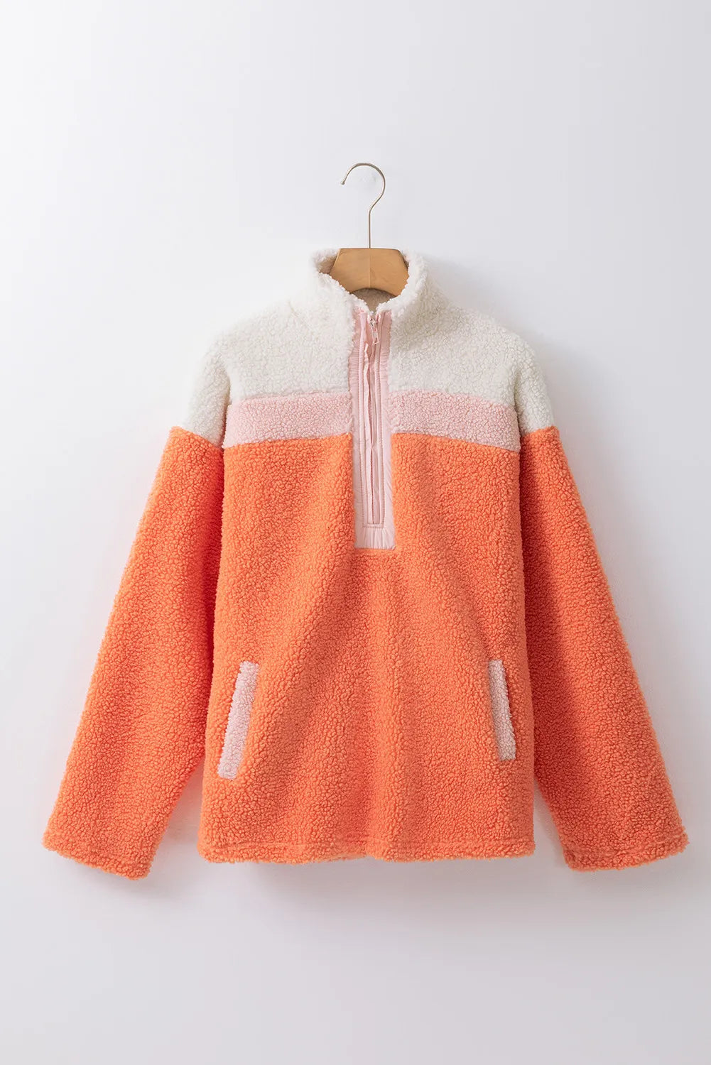 Contrast Half Zip Fuzzy Pullover