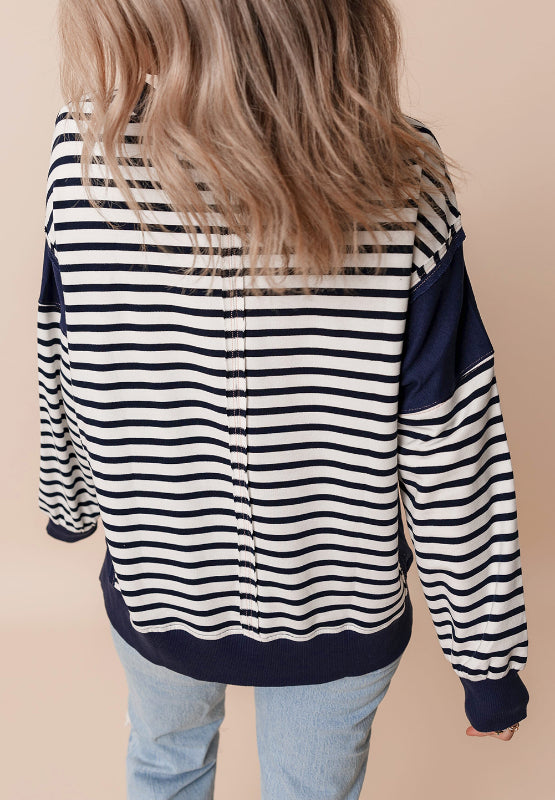 Exposed Seam Striped Sweatshirt