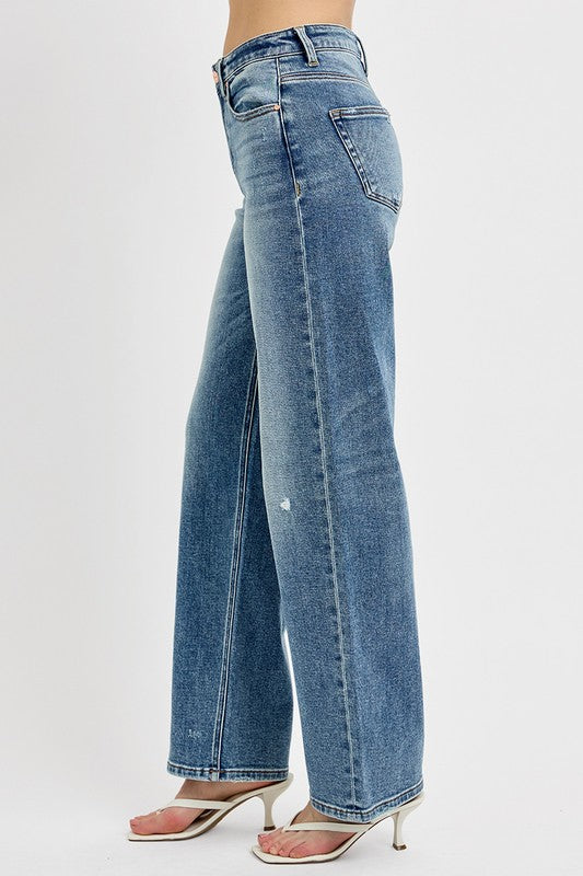 RISEN Distressed Wide Leg Jeans