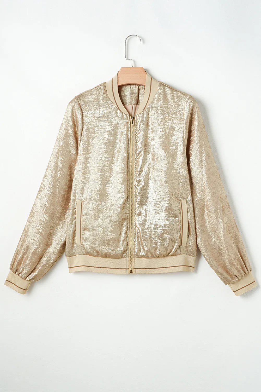 Baseball Collar Zip Up Shimmer Jacket