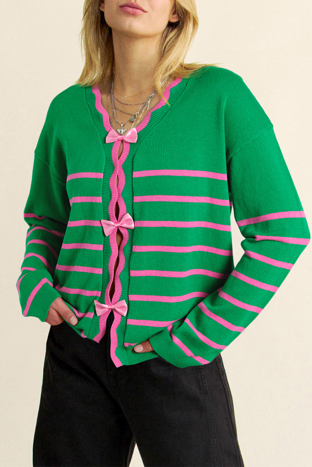 Bow Striped Cardigan