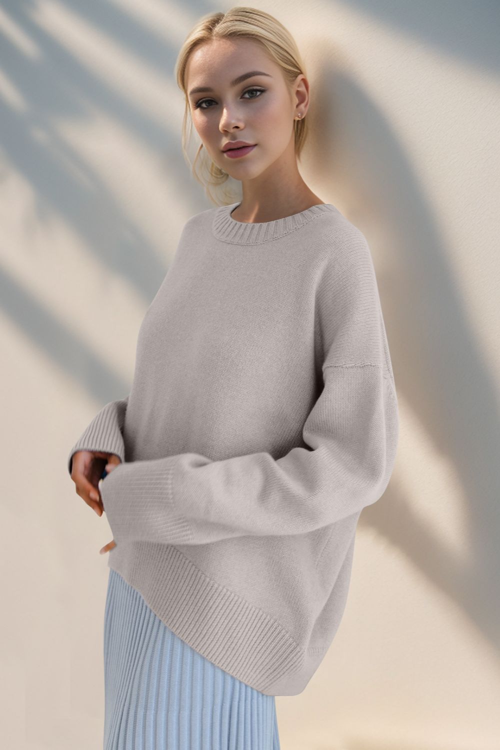 Basic Bae Crewneck Dropped Shoulder Sweater