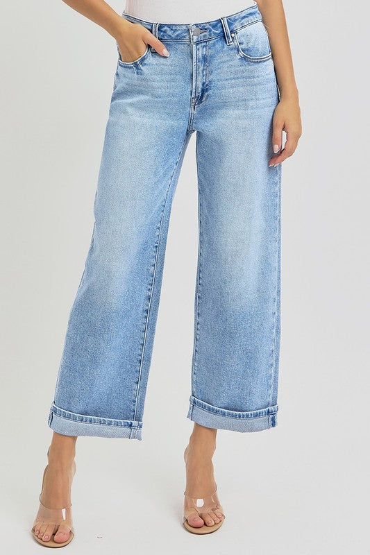 RISEN Ankle Wide Leg Cuffed Jeans