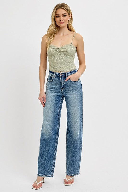 RISEN Distressed Wide Leg Jeans