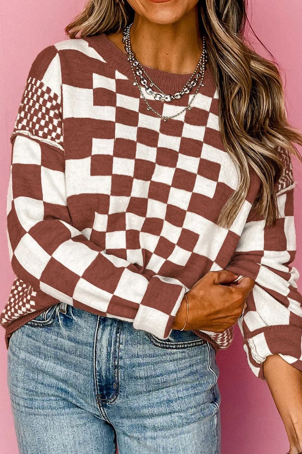 Checkered Round Neck Sweater