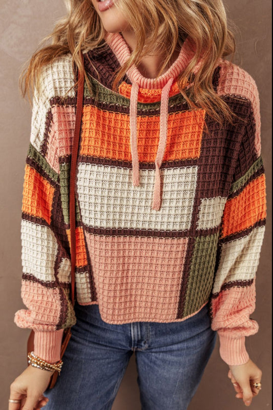 Color Block Mock Neck Sweater