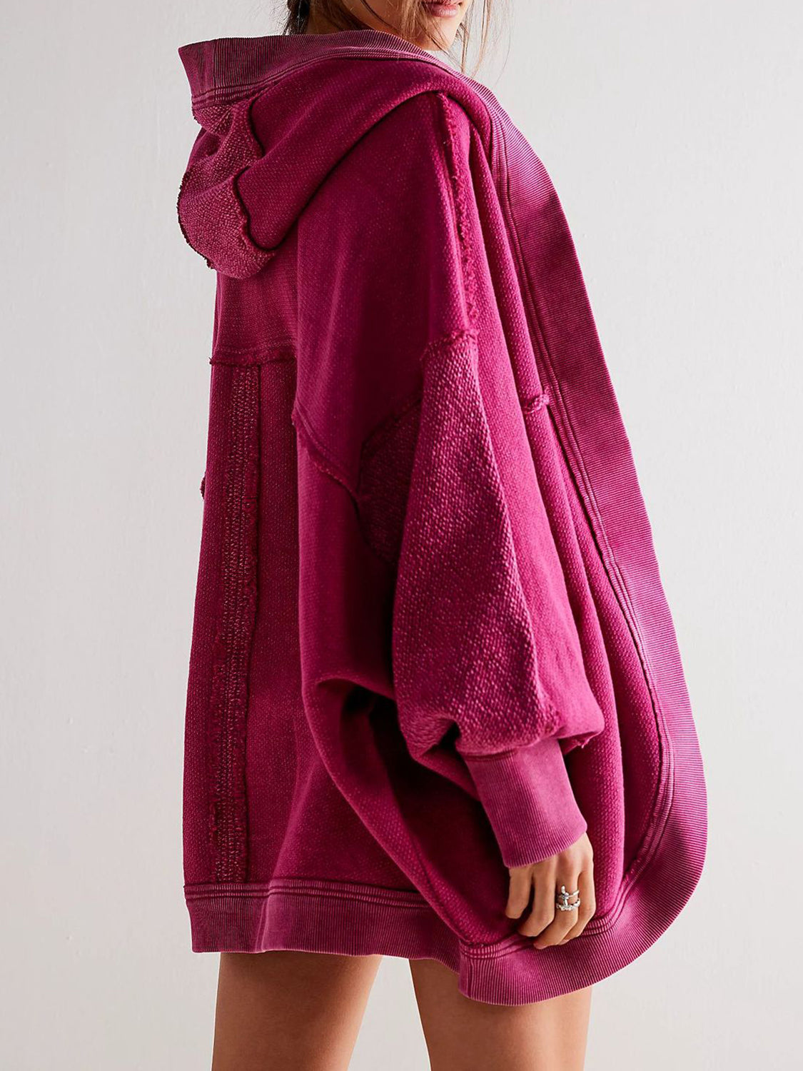 Exposed Seam Batwing Sleeve Hooded Cardigan