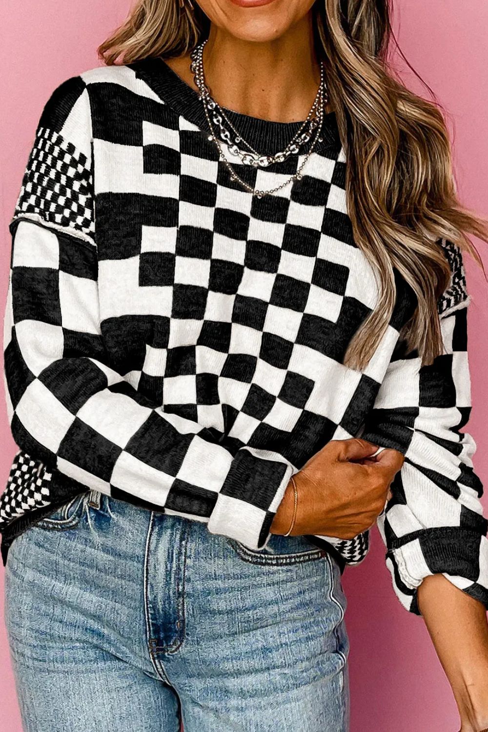 Checkered Round Neck Sweater