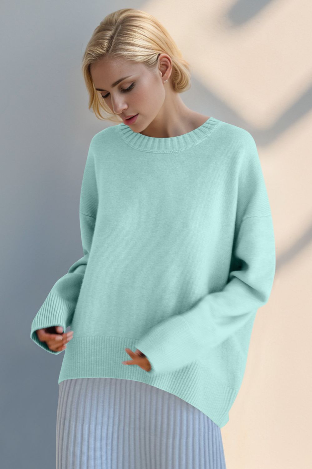 Basic Bae Crewneck Dropped Shoulder Sweater