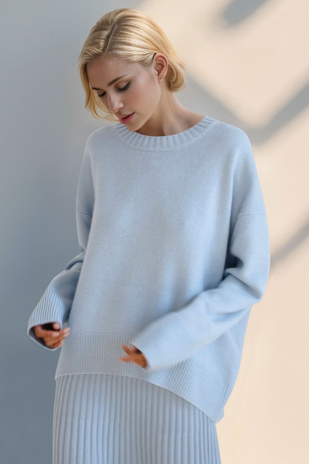 Basic Bae Crewneck Dropped Shoulder Sweater