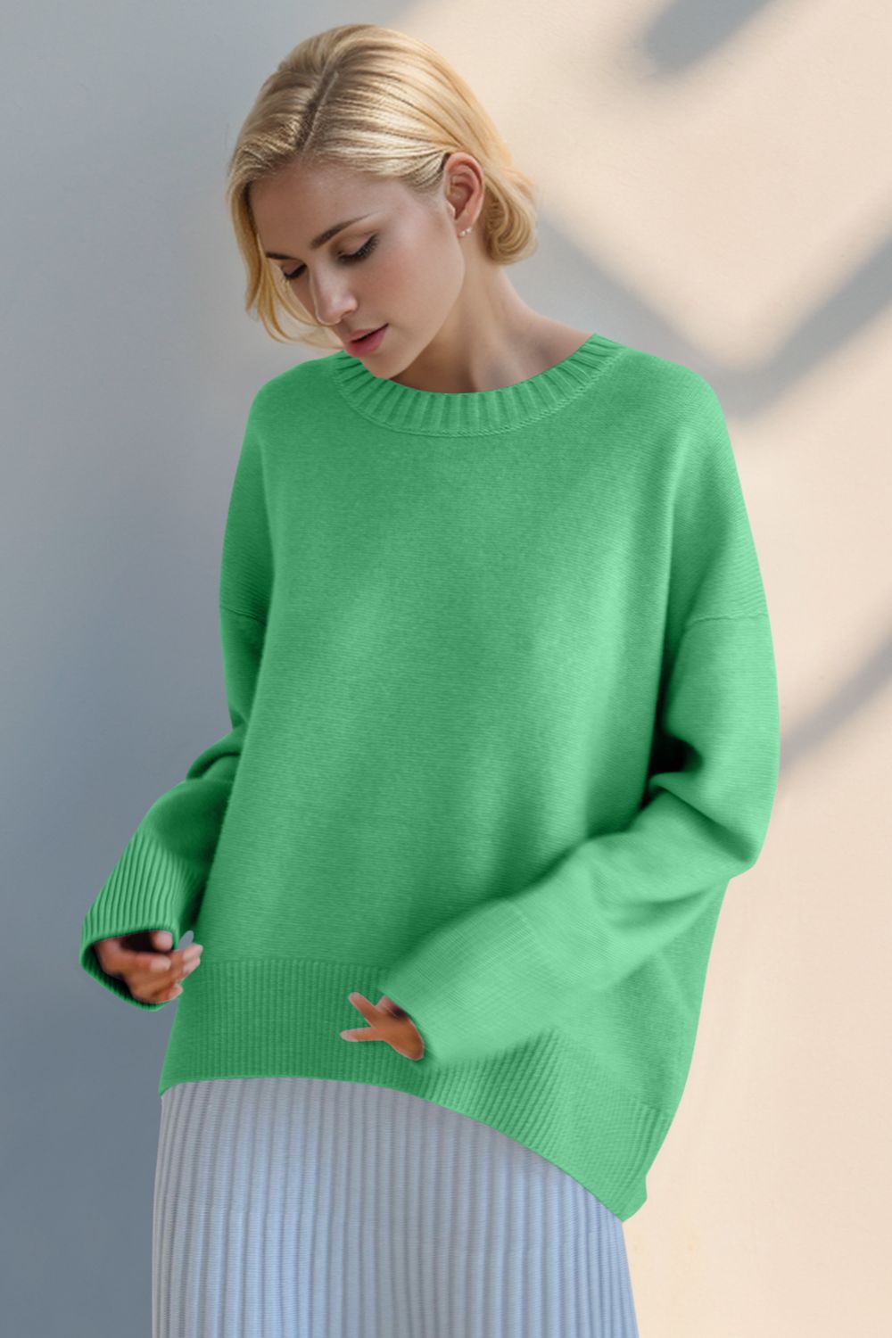 Basic Bae Crewneck Dropped Shoulder Sweater