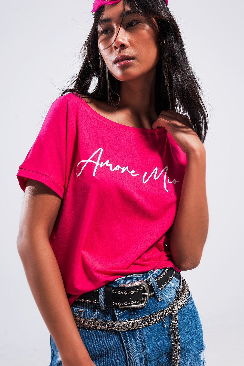 Amore Mio Slogan Tee in Fucshia