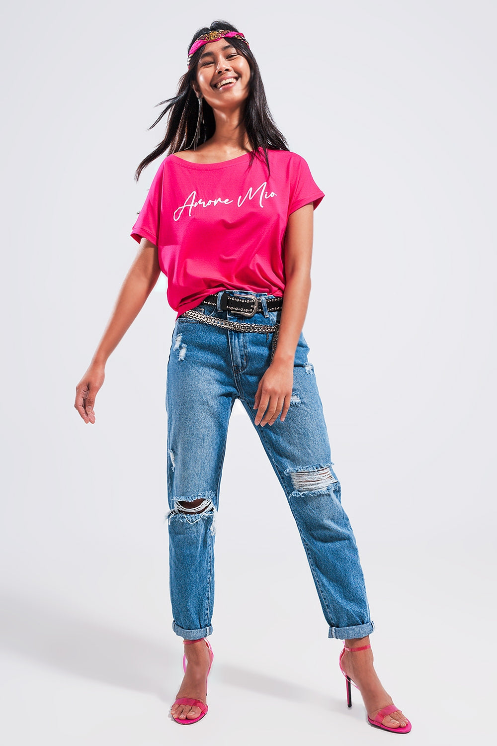 Amore Mio Slogan Tee in Fucshia