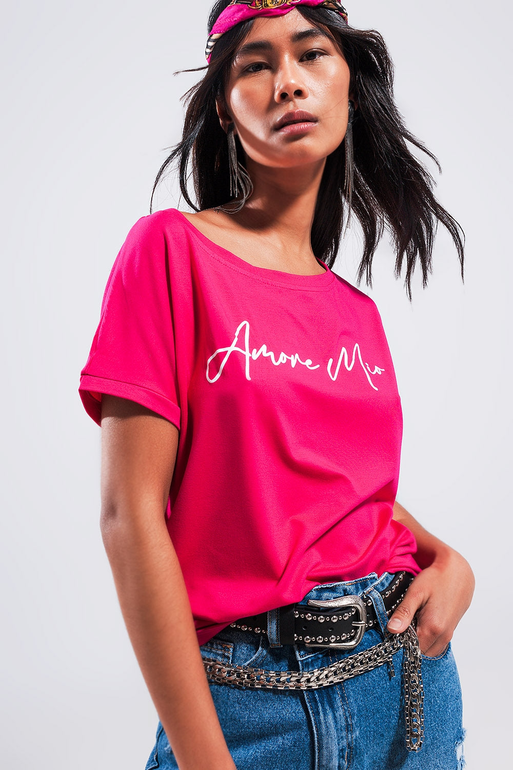 Amore Mio Slogan Tee in Fucshia