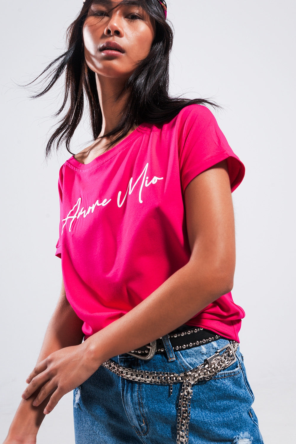 Amore Mio Slogan Tee in Fucshia