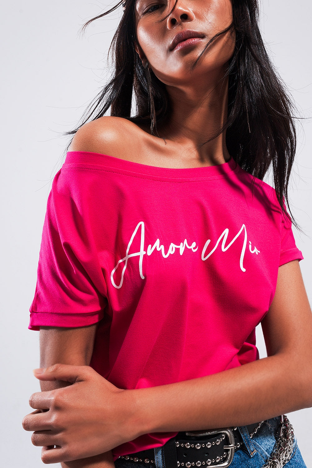 Amore Mio Slogan Tee in Fucshia