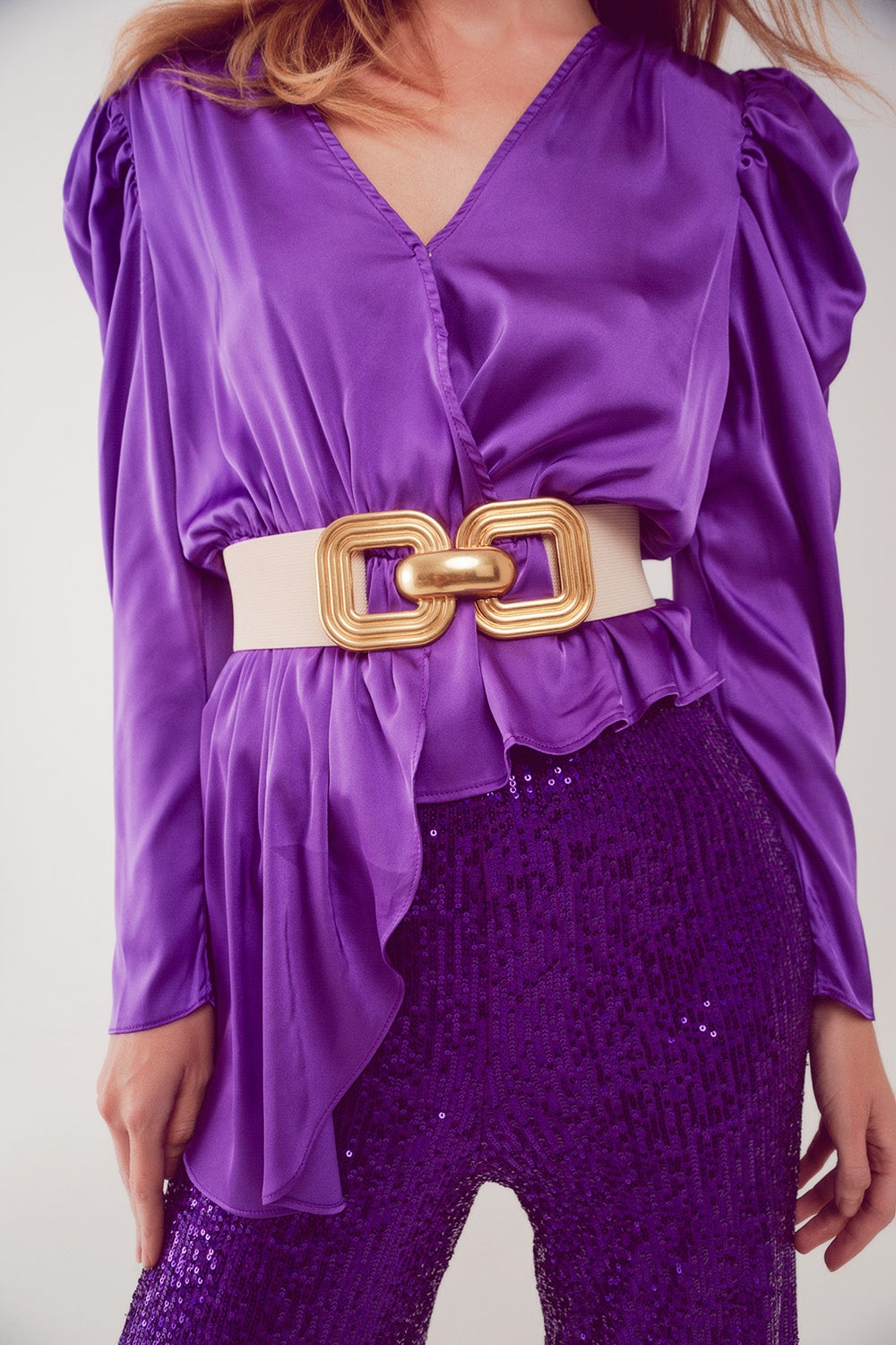 Asymmetric Puff Sleeve Blouse in Purple