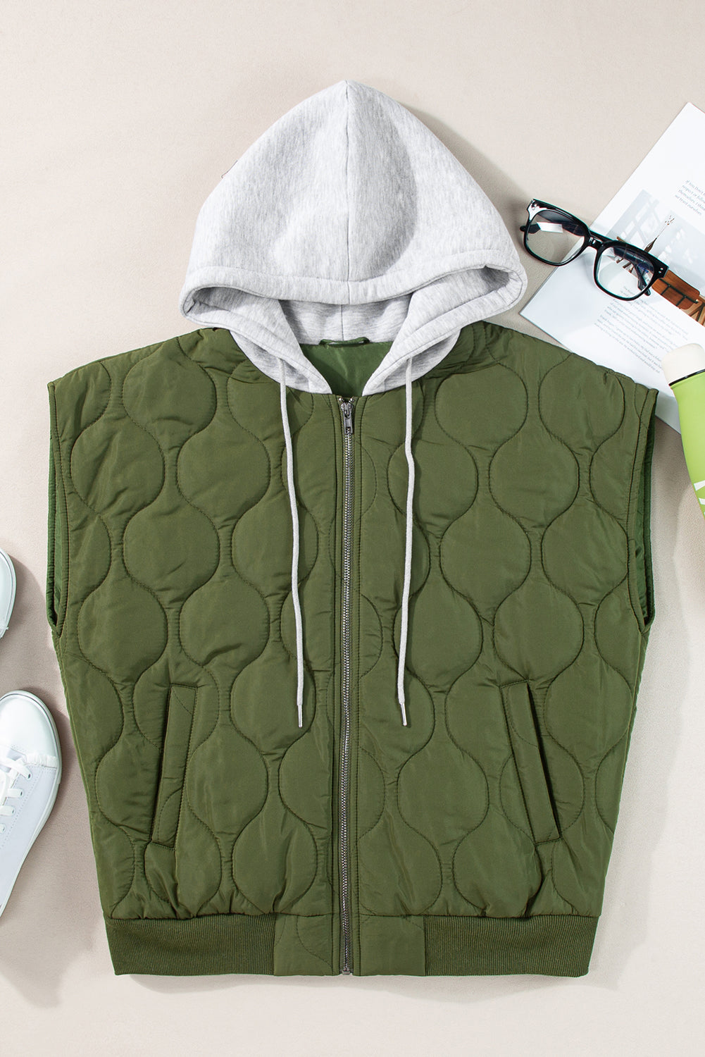 Drawstring Zip Up Hooded Vest