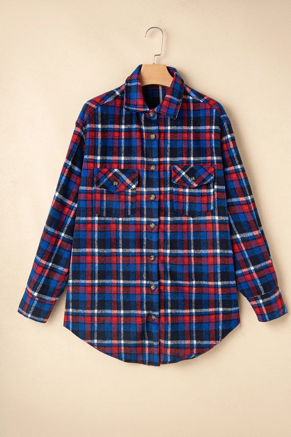 Navy and Red Plaid Collared Shirt