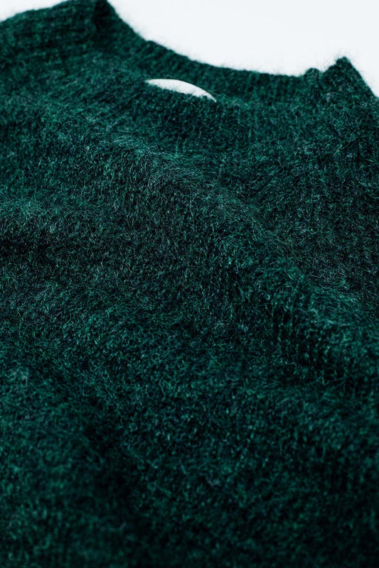 Basic Knited Crew Neck Sweater in Emerald Green