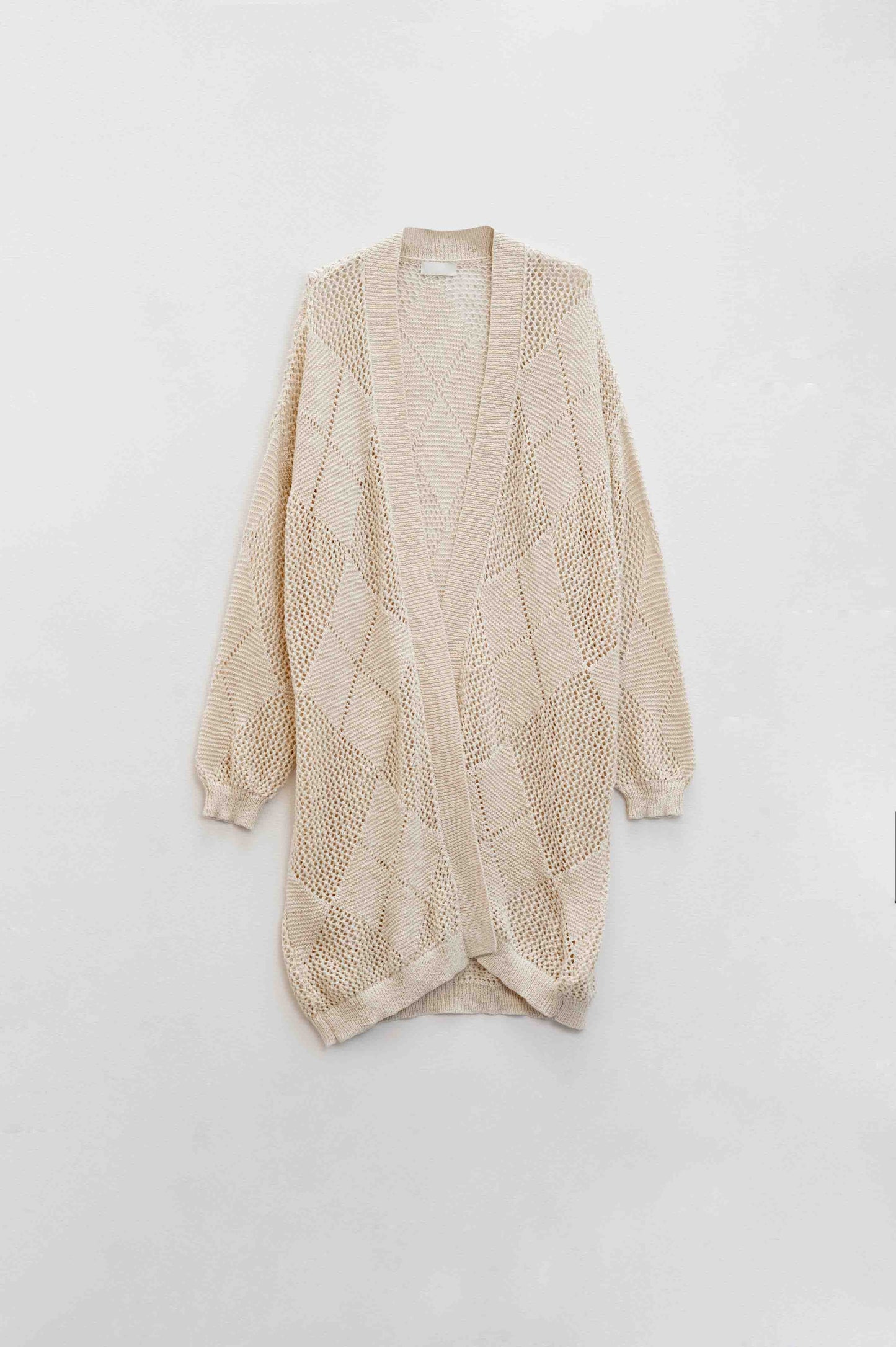 Beige Draped Cardigan with Crochet Design