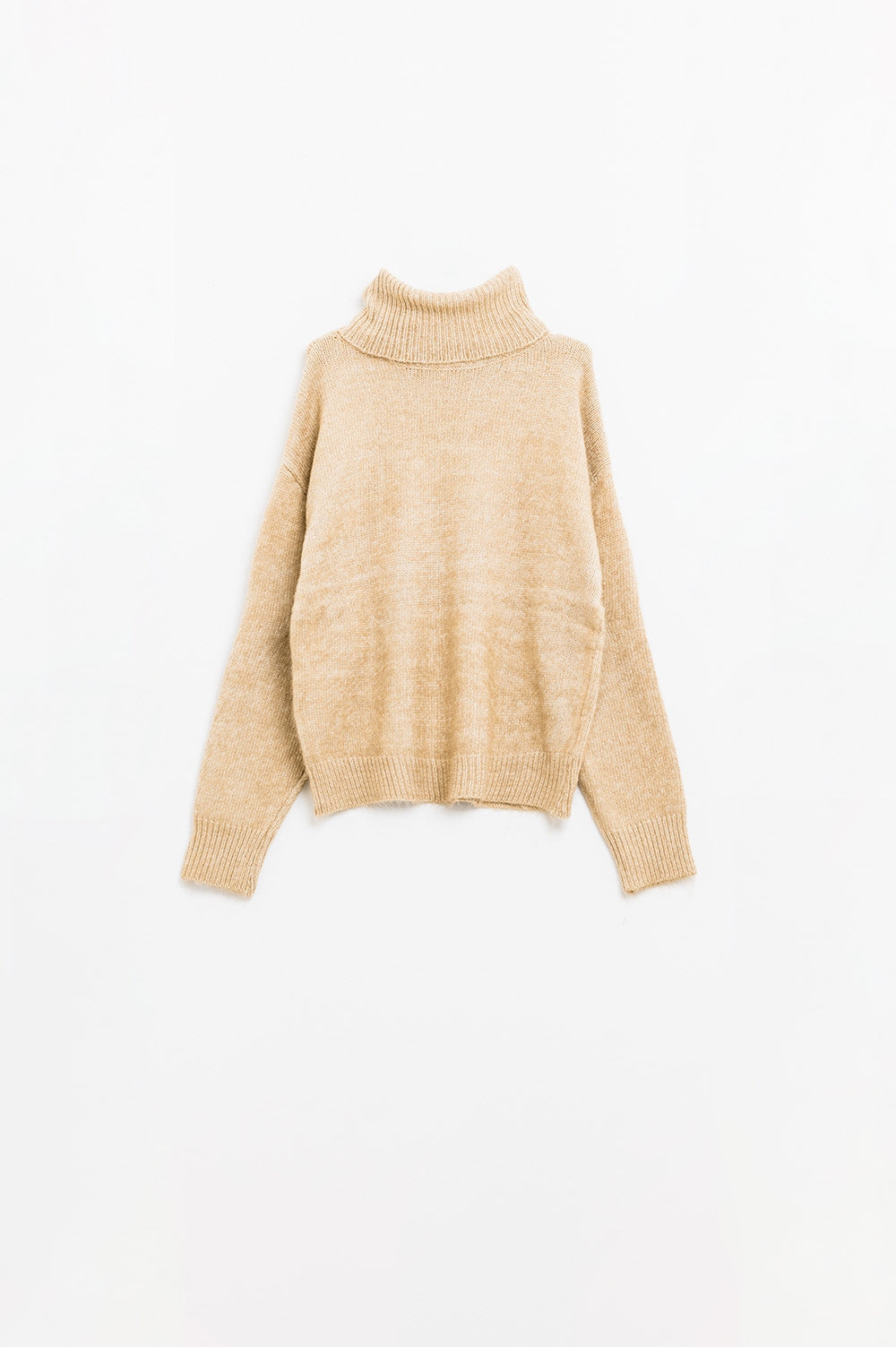 Beige Turtleneck Jumper with Dropped Sleeves