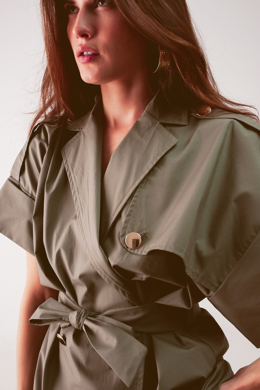 Belted Jacket with Drop Shoulder in Khaki