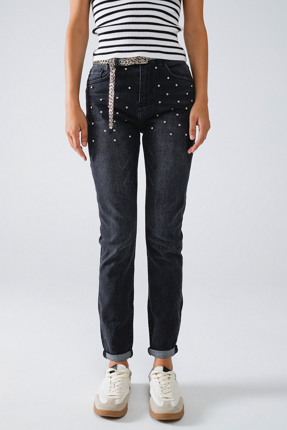 Q2 Black Skinny Jeans WIth Rhinestones