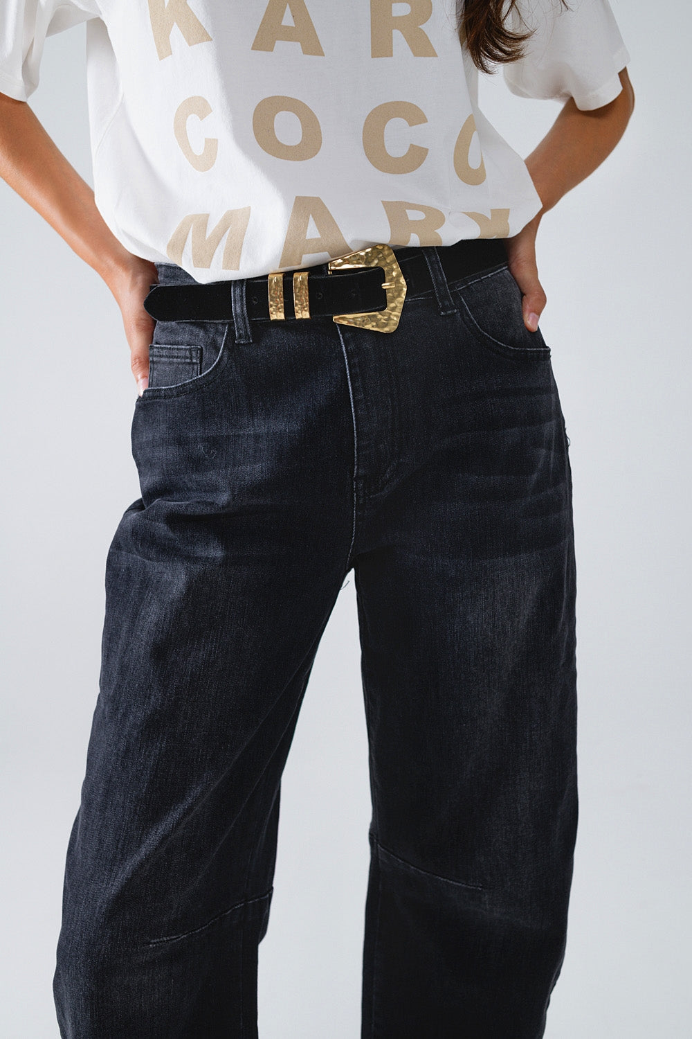 Black Straight Jeans with Seam Detail