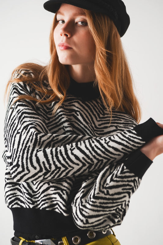 Black Sweater with Zebra Pattern