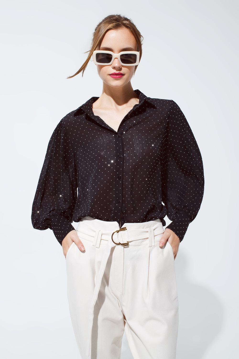 Blouse in Black with Strass Detail