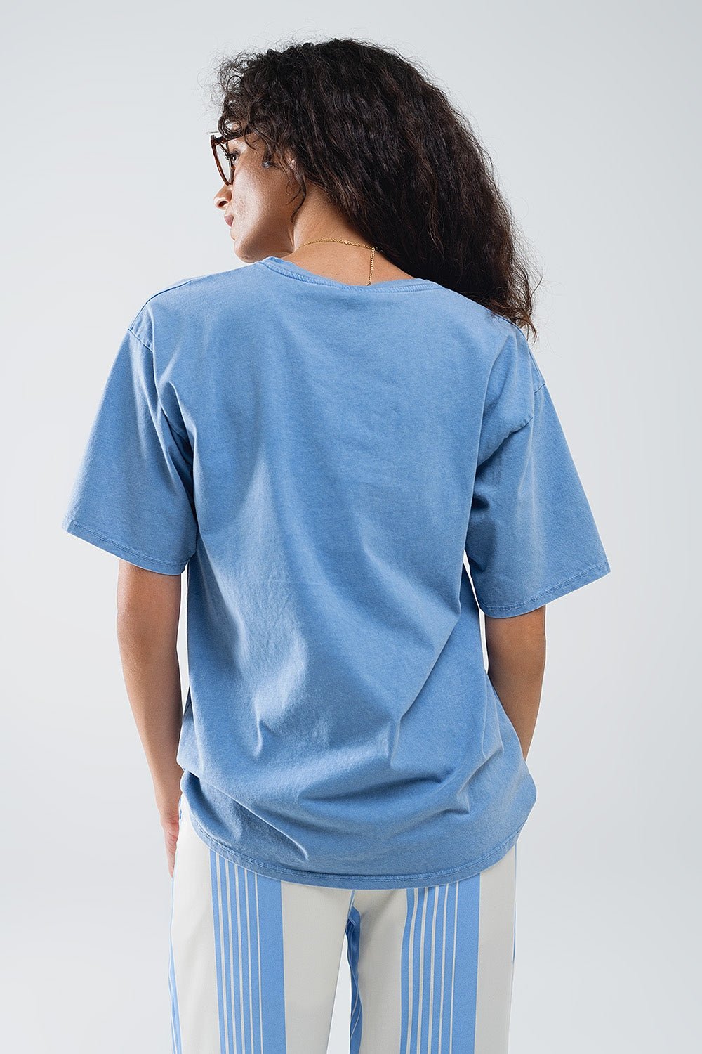 Blue Relaxed T-shirt with Manhattan Text